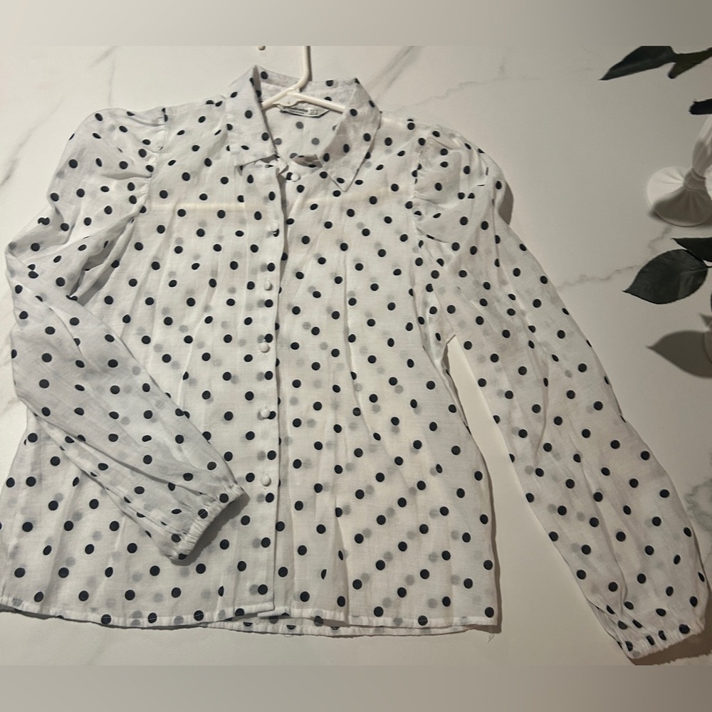 Stradivarius Black and White Polka Dot Shirt - Picture 4 of 7